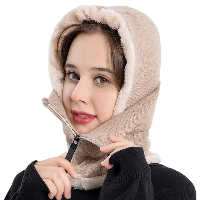 Gorro De Punto De Invierno, Conjunto De Bufanda, Gorro, Bufanda Con Cremallera, Orejeras, Gorros De Esquí Con Forro Polar, Gorro Térmico A Prueba De Viento, Calentador De Cuello Para Esquí Y Ciclismo matsuzay AP008196-07
