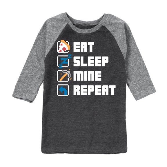 Instant Message - Gamer - Eat, Sleep, Mine, Repeat - Toddler & Youth Raglan Graphic T-Shirt