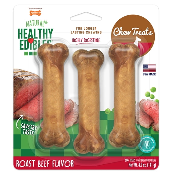 Nylabone Healthy Edibles All-Natural Long Lasting Chew Treats Roast Beef Small (3 Count)