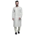 thumbnail image 1 of Atasi Kurta Pyjama de Designer pour Hommes Imprimé Style Angrakha Vêtements d'Été Décontractés, 1 of 5