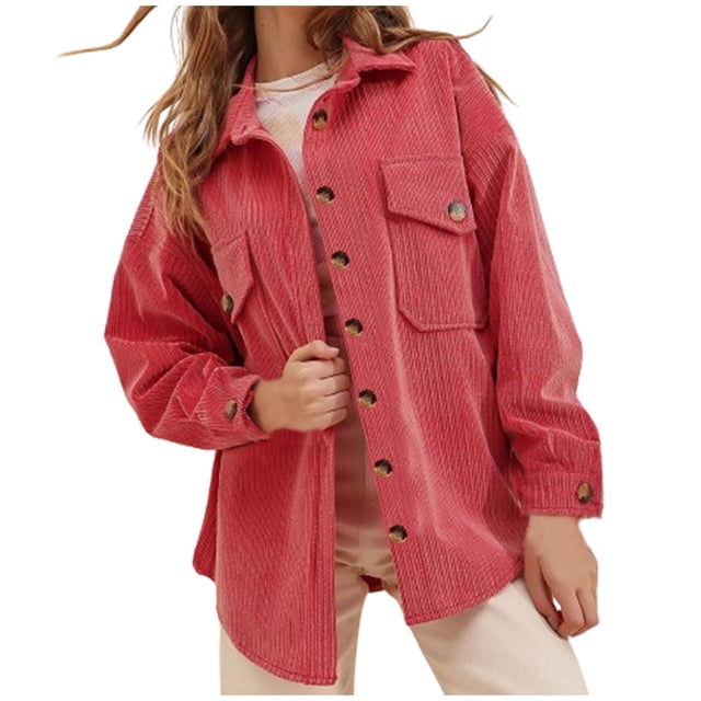 Timegard Womens Jackets Lapel Neck Button up Long Sleeves Shirts Fall Casual Jacket Coats with Pockets