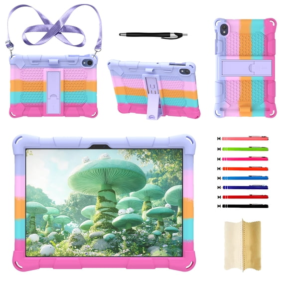 Silicone Case for Onn 7" Core Tablet (2026 Model) with Stylus & Stylus Holder & Adjustable Shoulder Strap, Multi-Angle Stand Soft Lightweight Protcetive Skin-friendly Portable Cover, Colorful
