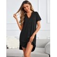 thumbnail image 4 of Ekouaer Women V-Neck Sleep Dress Short Sleeve Nightshirt with Split Hem Comfortable Nightgown, 4 of 6