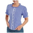 thumbnail image 4 of Casual Tops for Women Plaid Print Basic Square Neck Short Sleeve Button Blouses Relaxed Fit Vacation Fashion Summer T-Shirt, 4 of 9