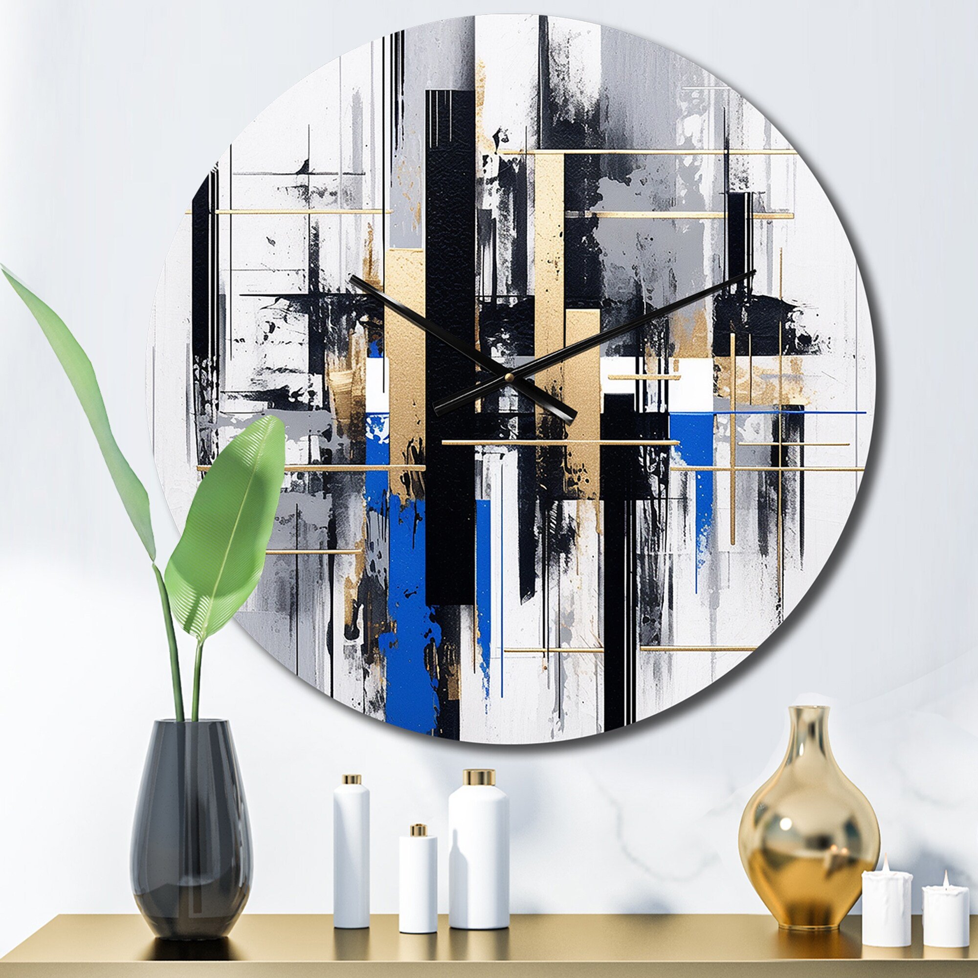 Designart "Bold Stripes in Blue and Gold II" Cubism Oversized Wall Clock Designart "Bold Stripes in Blue and Gold II" Cubism Oversized Wall Clock 5536904 c b 1 bd 4 ba 1