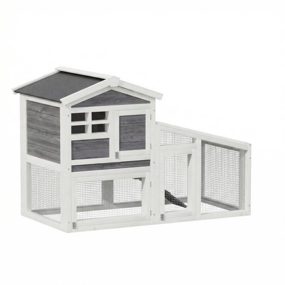Ourlova Double Layer Rabbit Hutch – 53.2"l Wooden Bunny Cage with Run Removable Tray Weatherproof