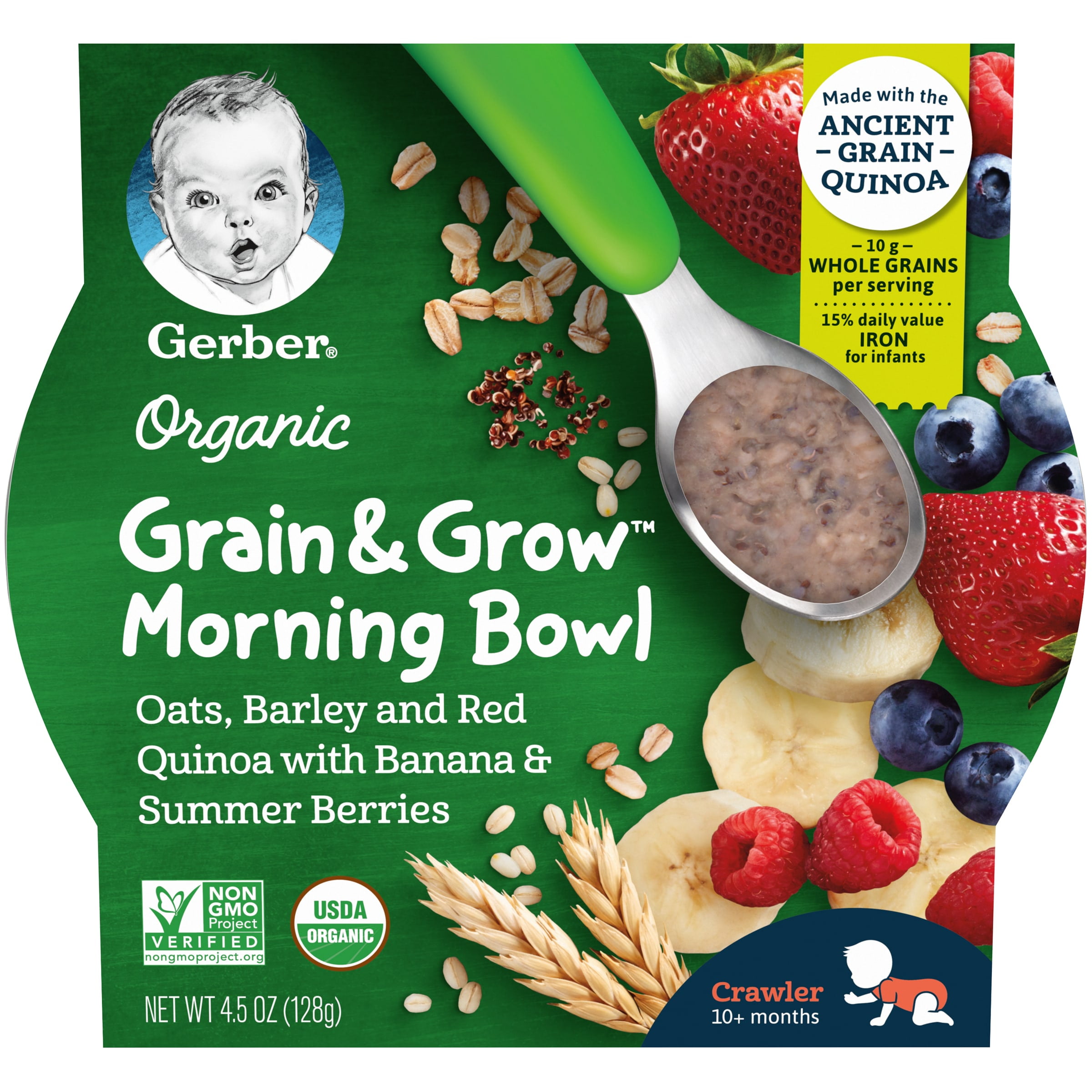 Gerber 3rd Foods Organic Grain & Grow Morning Bowl Baby Meal, Banana Mixed Berry, 4.5 oz Tray (8 Pack)