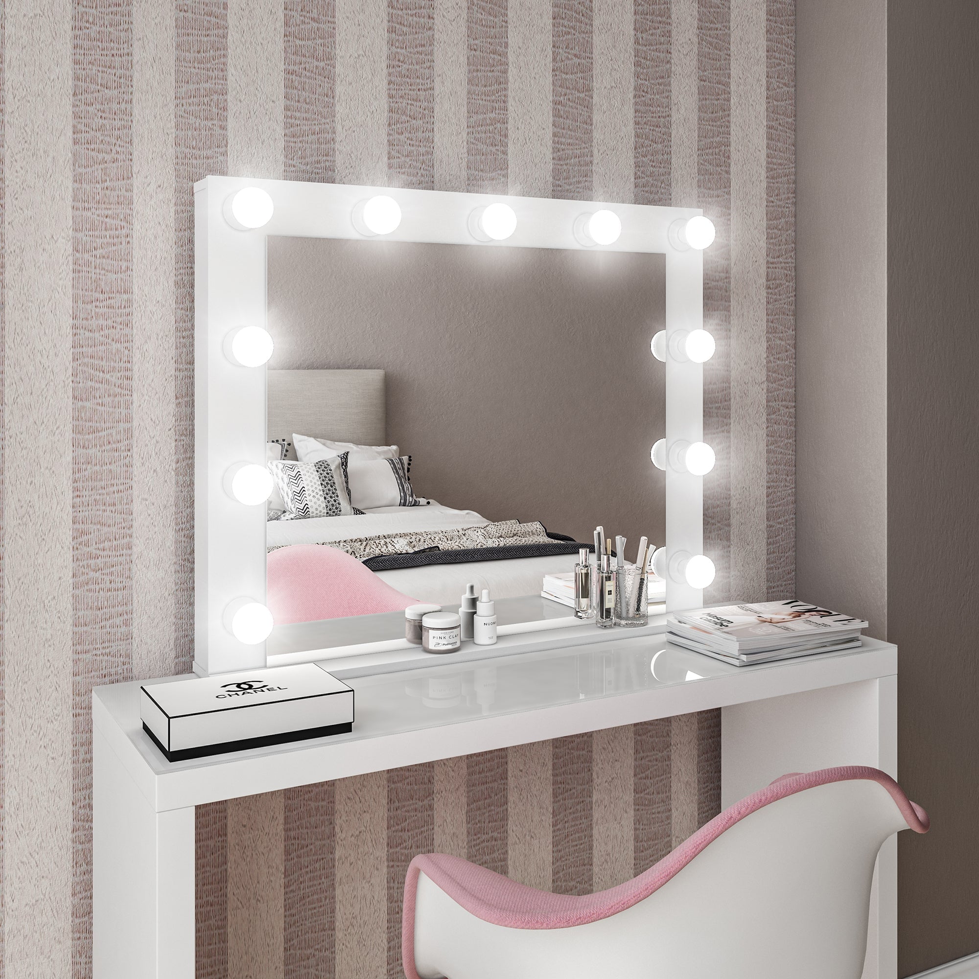 Ember Interiors Tessa Bathroom Vanity Lighted Mirror with 11 Bulbs – Ideal Size for Women & Teens