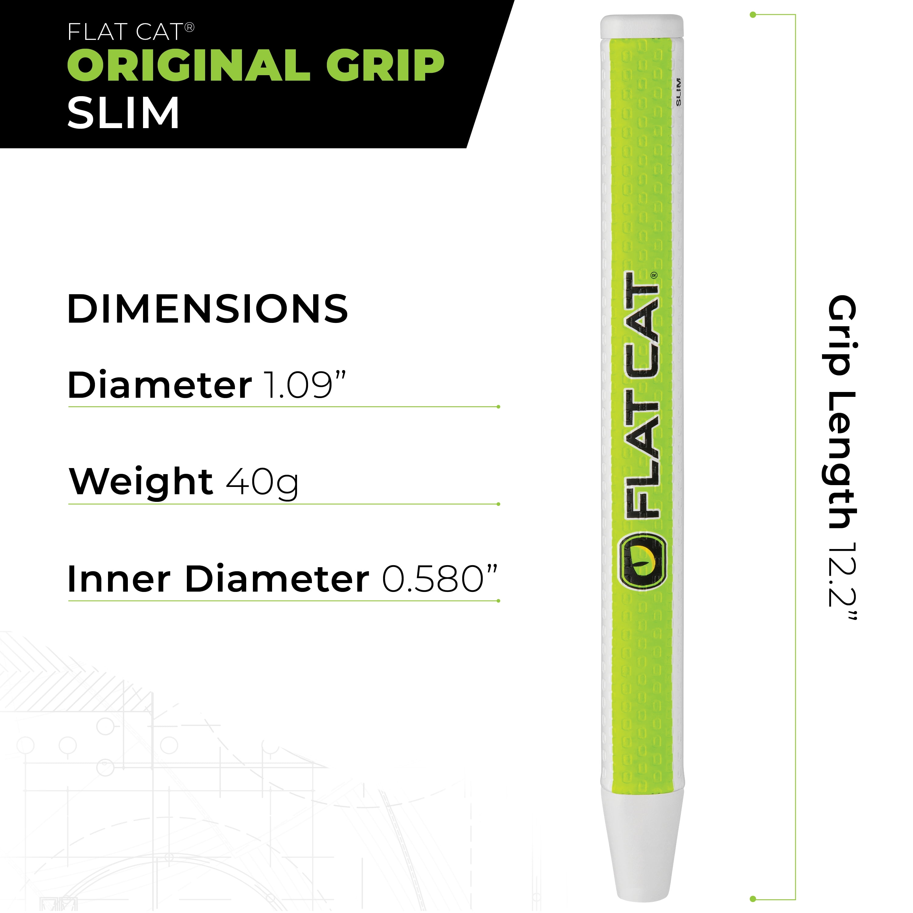 Flat Cat Original Golf Putter Grip – Slim Size, Lightweight Polyurethane, Flat 1 Design for TRU Alignment
