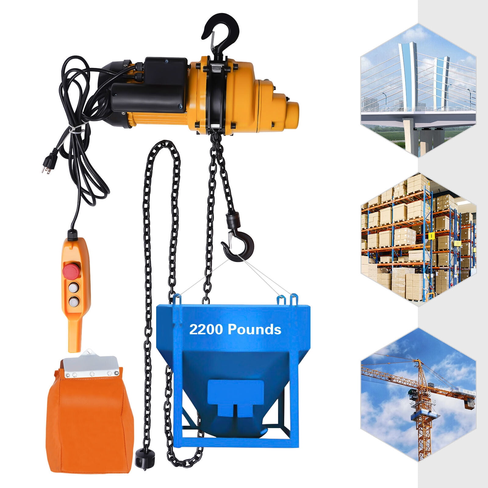 2200lbs/1Ton Electric Chain Hoist Single Phase Double Chain Crane Hoist 13' Lift Chain Hoist