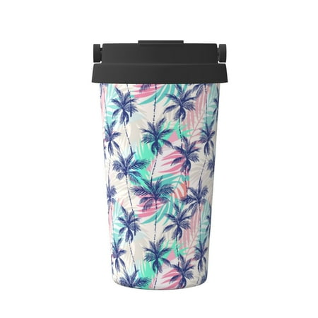 

Tebeau Palm Leaves Print Travel Coffee Mug Insulated Coffee Cup with Leakproof Lid Coffee Tumbler Reusable Coffee Cups with Seal Lid
