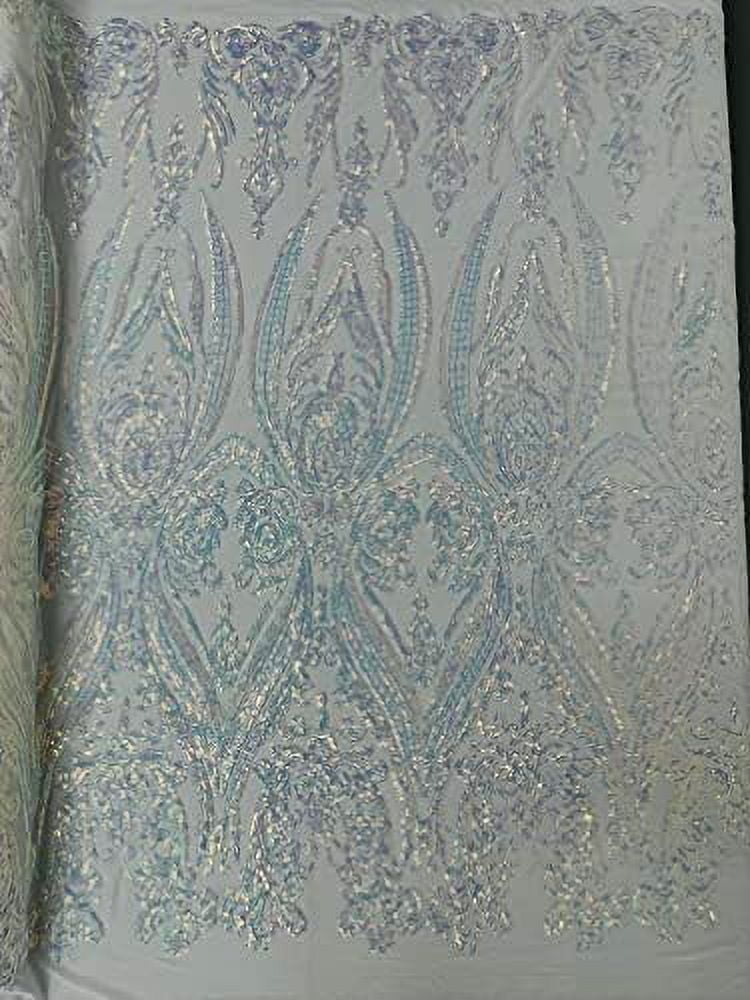 Royalty Fabrics Fashion Damask hand beaded design embroider on a mesh lace-prom-sold by the yard. Black