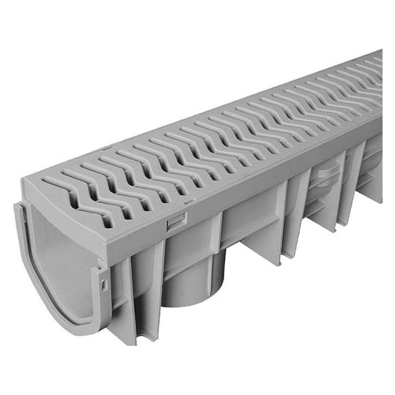 Channel Drain System with Grate - S1E-PLCD Trench Drain for Driveway, Patio, Pool - Heavy Duty Plastic, ADA Compliant, Class B Load Rated - Made in USA