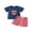Blue Red, variant on BemeyourBBs 2Pcs Toddler Baby Boy 4th of July Outfit Newborn Baby Boys Patriot Independence Day Summer Clothes Short Sleeve America Flag in Truck Embroidery TShirt Tops and Plaid Pockets Shorts Set