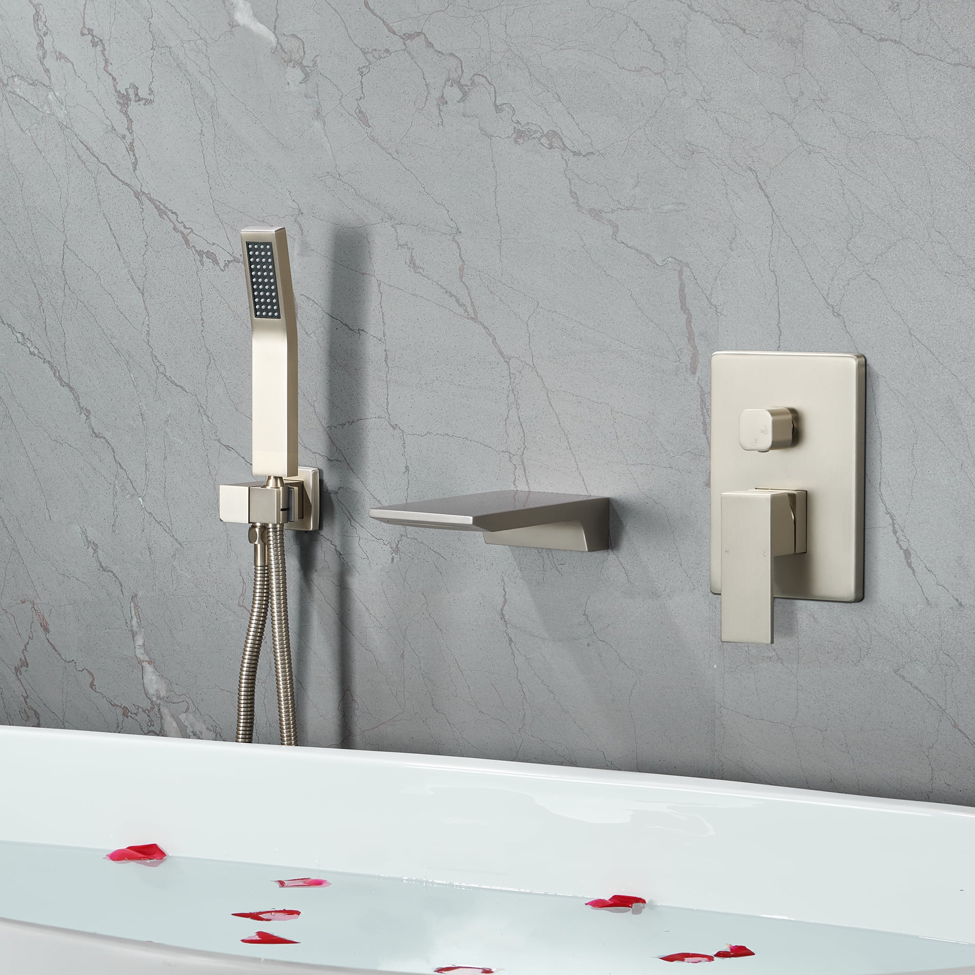 Tub Shower Faucets Sets Complete Brushed Gold Bathtub Shower System with Tub Spout, Bathtub Faucet Set Tub and Shower Faucet Combo Trim Kit with Rough-in Valve