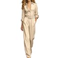 thumbnail image 2 of IUYRTFE Women Solid Color Long Sleeve Button Down Jumpsuit Wide Leg Pants with Pockets for Casual Daily Wear, 2 of 5