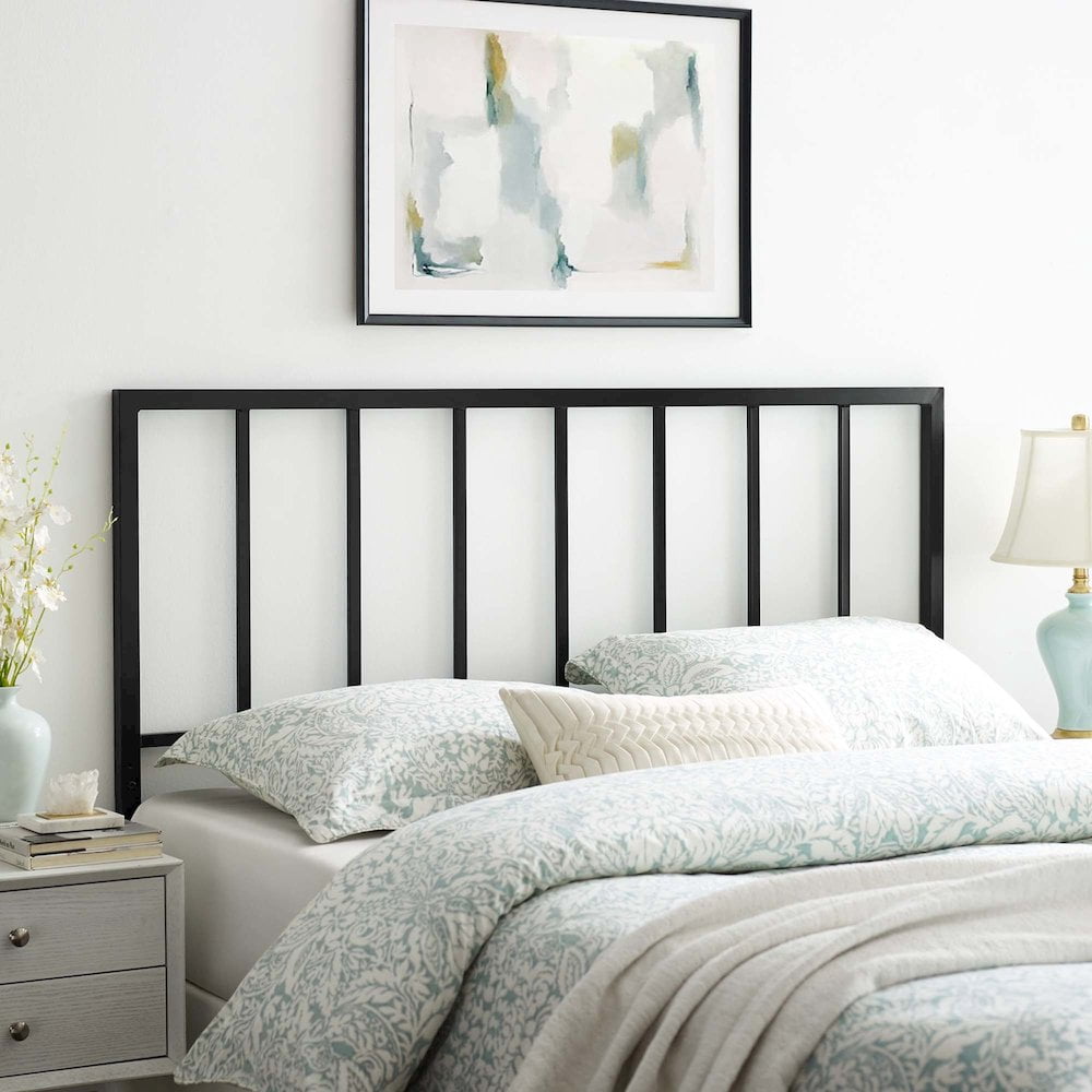 Modway Tatum Queen Modern Style Powder Coated Iron Headboard in Black