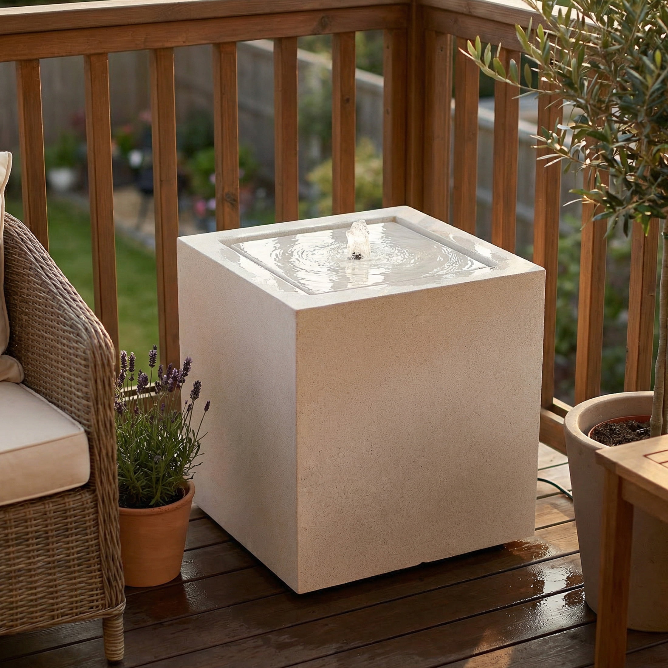 Sunnydaze Square Fog Outdoor Bubble Fountain, LED Light