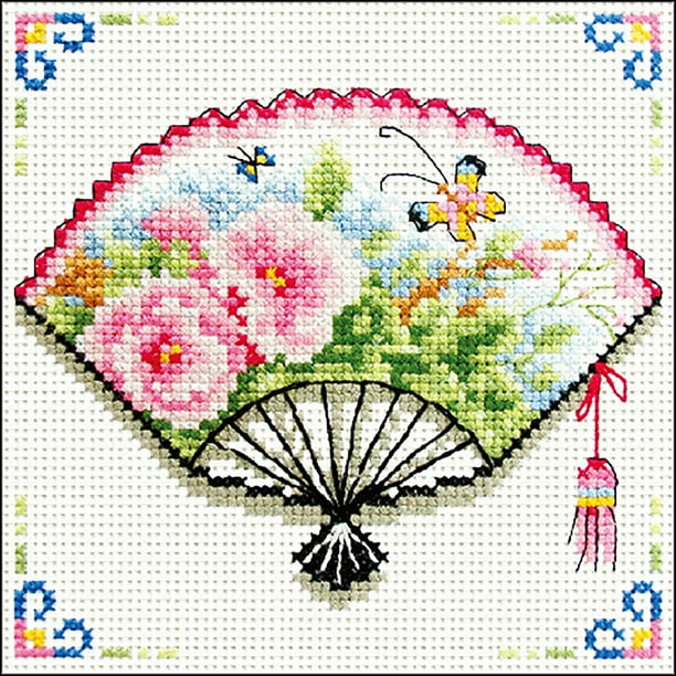 Needleart World No Count Printed Cross Stitch Kit 8"X8"-Rose Fan