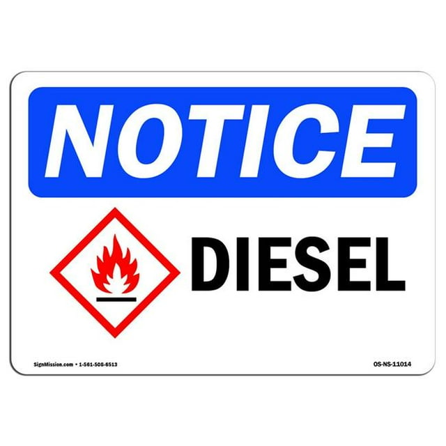 SignMission OS-NS-A-1824-L-11014 Panneau d'Avertissement de 18 x 24 Po - Diesel
