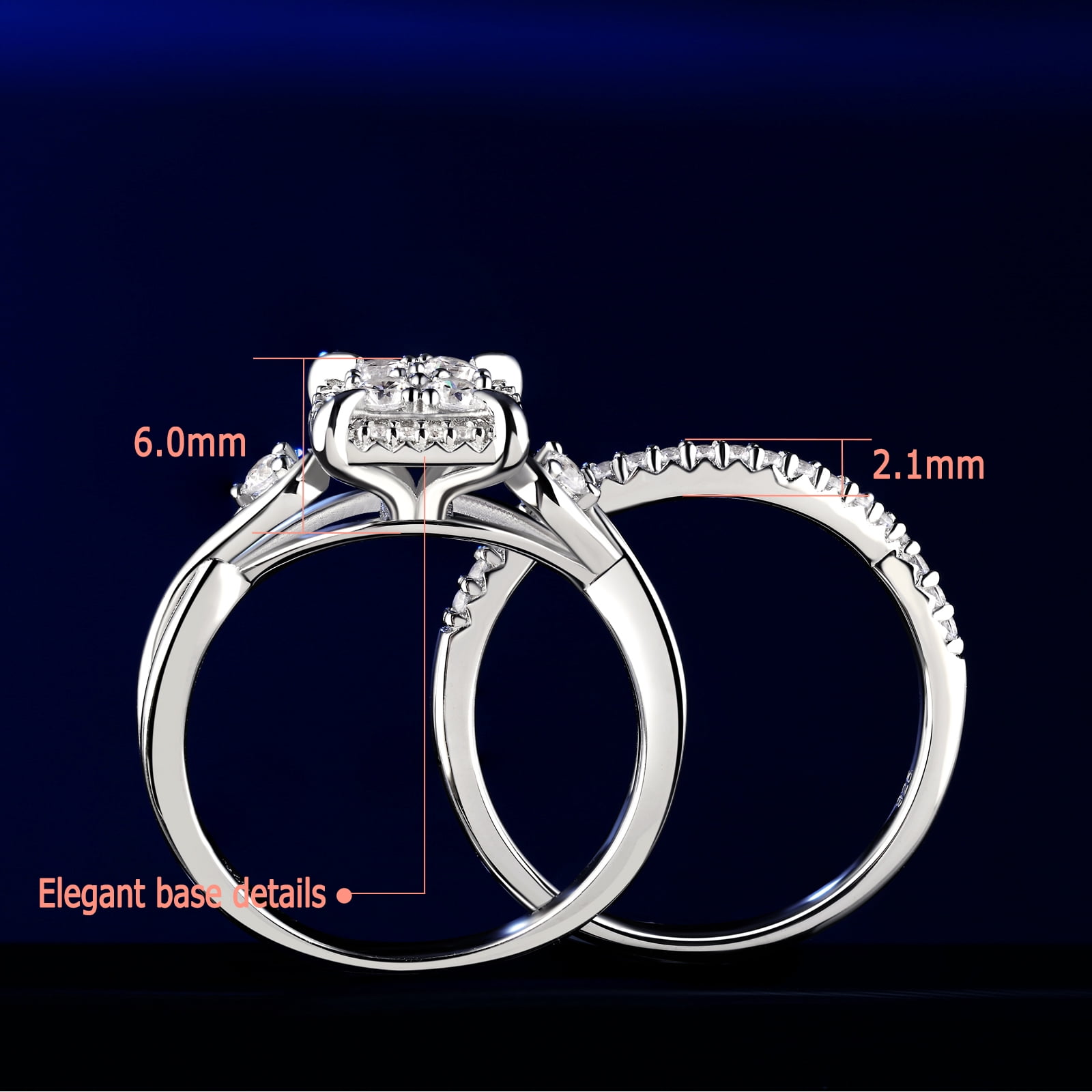 SHELOVES Infinity Sterling Silver Wedding Rings Set Round Cut Princess Cluster Cz for Women Size 7