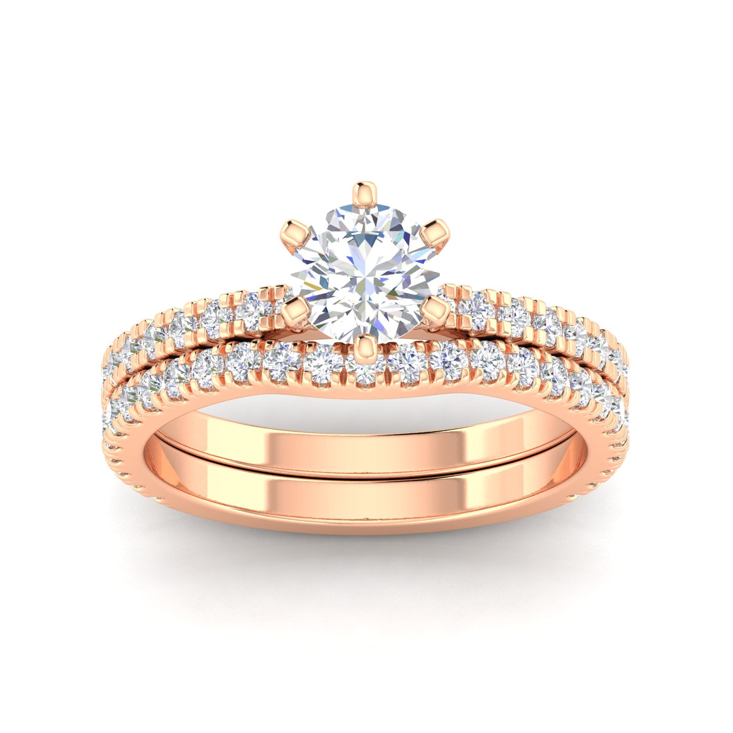 Certified 1 3/8 Carat TW Diamond Solitaire Bridal Set Engagement Rings in 14k Rose Gold (H-I, I2)