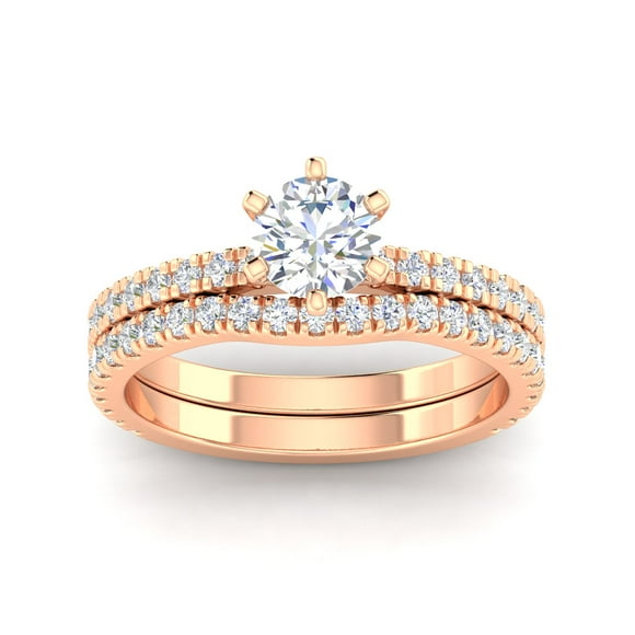Certified 1 3/8 Carat TW Diamond Solitaire Bridal Set Engagement Rings in 14k Rose Gold (H-I, I2)