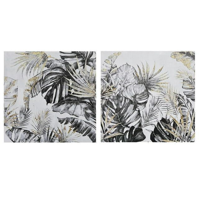 Toile Peinte À La Main Art Mur Tropics Golden - Ensemble De 2