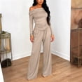 thumbnail image 2 of Aoiroe Women Tracksuit Fall 2 piece Outfits,Summer Fashion Lounge Matching Set Spring Clothes Flowy Wide Leg Pants Set Travel Outfits Casual Outfits Tracksuit Matching Lounge Khaki L, 2 of 8