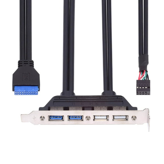 JSER Internal Four USB2.0 & USB 3.0 Female Mount Panel to Motherboard 9pin 19pin 20pin Baffle Cable with PCI Bracket 50cm