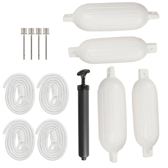 waltyotur 8.5 x 27 Inches Boat Fenders Vinyl Ribbed Marine Boat with Fender Lines & Pump to Inflate