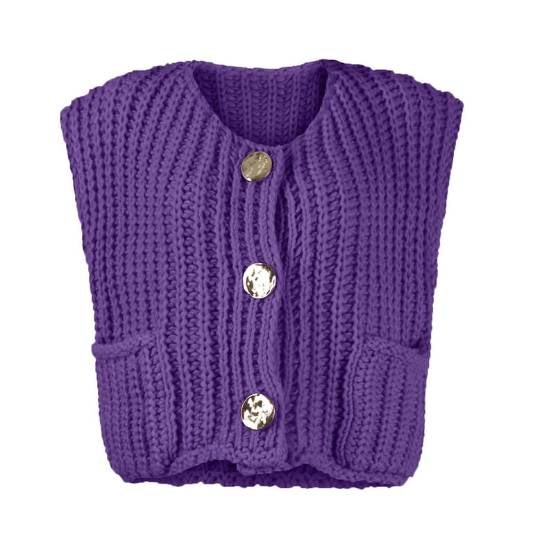 LISTHA Womens Casual Chunky Knit Vest Gold Button Down Crop