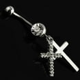 thumbnail image 3 of Soumake Rhinestone Double Cross Dangle Navel Belly Button Barbell Ring Body Piercing Jewelry Fashion, 3 of 6