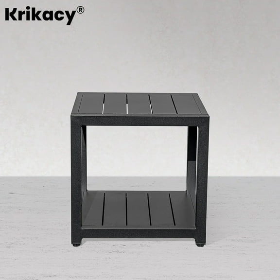 Krikacy Chestnut LUX Modern Aluminum Outdoor End Table, All-Weather Side Table,for Porch,Black