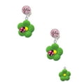thumbnail image 2 of Delight Jewelry Resin Lime Green Daisy Flower with Hot Pink Ladybug Pink Crystal Clip on Earrings, 2 of 5