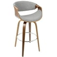 thumbnail image 2 of Curvini Mid-Century Modern Barstool in Walnut Wood and Grey Fabric by LumiSource - Set of 2, 2 of 7