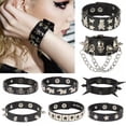 thumbnail image 3 of K-KED Gothic Punk Rock Skull & Spikes Leather Cuff Bracelet Studded Wristband Jewelery-XQ0130, 3 of 9