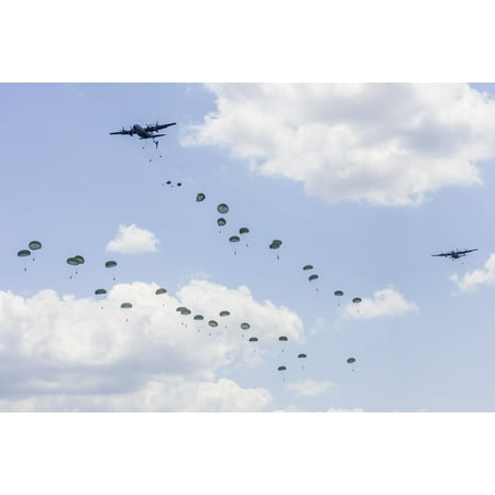 Us Army Air Force - US Air Force C-130 Hercules drop US Army airborne troops over Andrews Air Force Base Maryland Poster Print