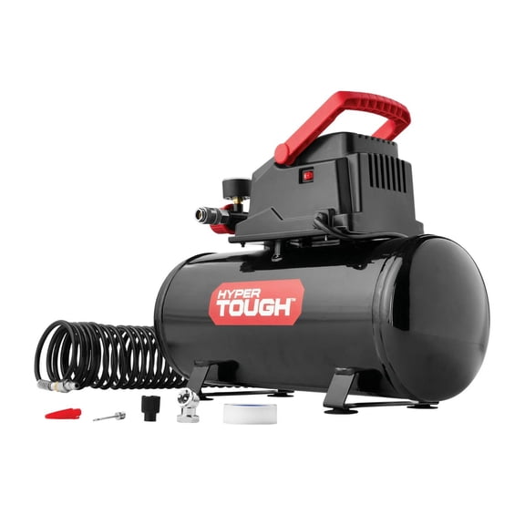 Open Box Hyper Tough 508.3012929 Oil-free Portable Air Compressor with Hose 3 Gal 100 PSI Black