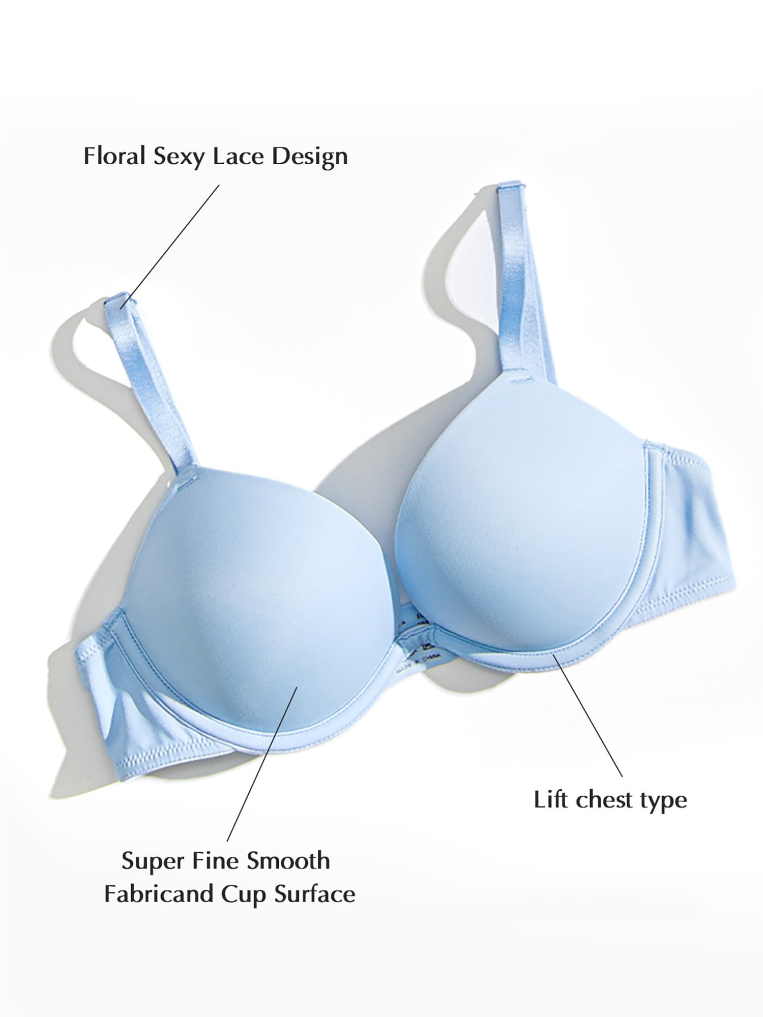 Deyllo Women's Plunge Super Padded Push Up Underwire T Shirt Bra, Blue 34DDD