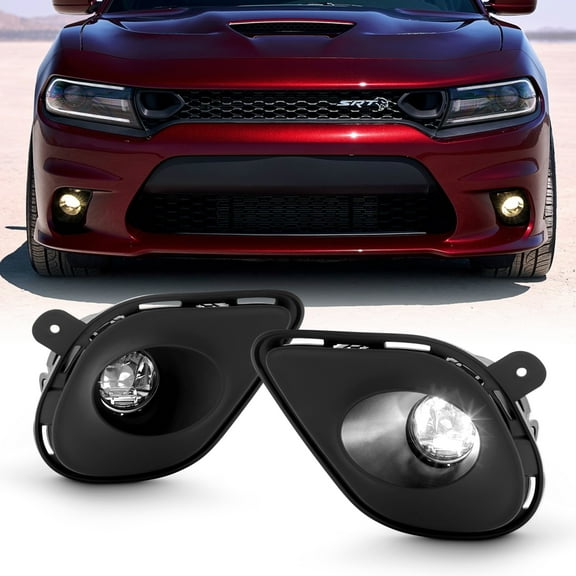 AKKON - Fits 2015-2023 Dodge Charger Sedan LED w/ Hood Scoop Clear Fog Lights Driving Lamps Pair w/Switch Accessories