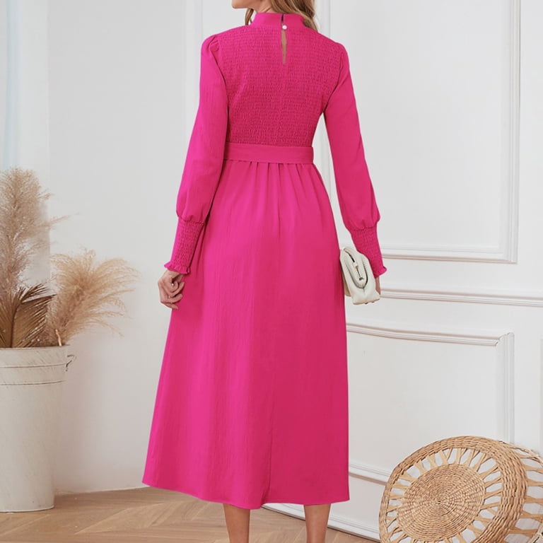 Dwaogom Women's Fashion Round Neckck Long Sleeve Pleated A-line Solid Color Dress  Plus Size Dress 2024 Tulle Short Prom Dresses Ballroom Dress - Walmart.com