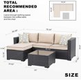 thumbnail image 3 of Walsunny 3 Pieces Outdoor Patio Sectional Sofa Furniture Set with 2-seater Sofa, Lounge Sofa, Glass Coffee Table Black PE Wicker Rattan Khaki Waterproof Cushions for Garden Backyard Balcony Poolside, 3 of 6