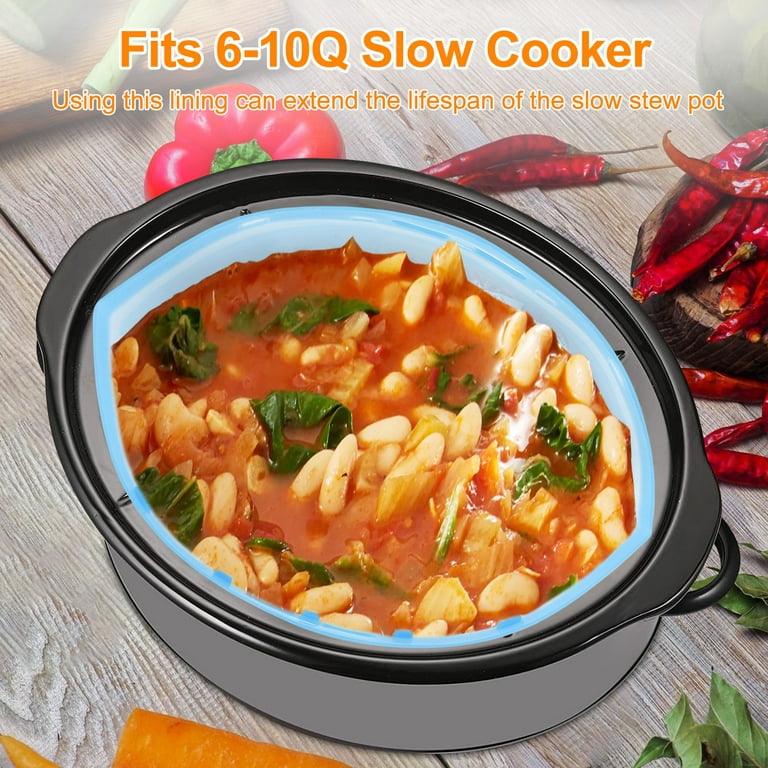 2PCS Silicone Slow Cooker Liners Fits 6-10 QT Crock Pot Orange and Blue  Silicone Crock Pot Liners Reusable Crock Pot Bags Liners for Round or Oval