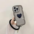 thumbnail image 4 of Heart Phone Case Compatible with iPhone 12 Case, Cute 3D Love Heart Phone Case, Curly Wave Shape Clear Heart Phone Cover with Round Bracelet for Women Girls, 4 of 12