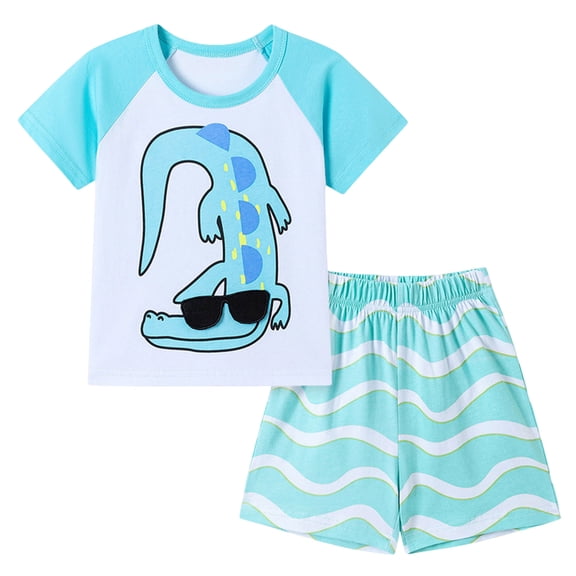 Toddler Boys Girls Summer Funny Car Printed T-Shirt Plaid Elastic Shorts 2Pcs Little Kids Outfits Set Cartoon Print 2PCS Set Gift Dailywear Set (6-7 Years,Green) Boys Summer Top Shorts Set