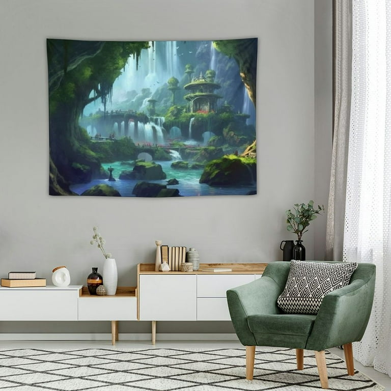 Lingy Fantasy World Tapestry Fairytale Forest Enchanted Tree Tapestry Magical Forest Waterfall Wall Hanging for Home Decor Bedroom Living Room 40x30 Inches 40x30in Walmart