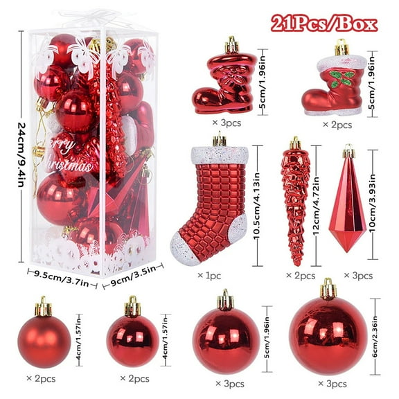 TOPRenddon 21 Pcs Christmas Balls Set, Christmas Tree Hanging Shatterproof Ornaments Decoration, Pre-Hooked Hanging Balls, Seasonal Christmas Home Decoration for Trees