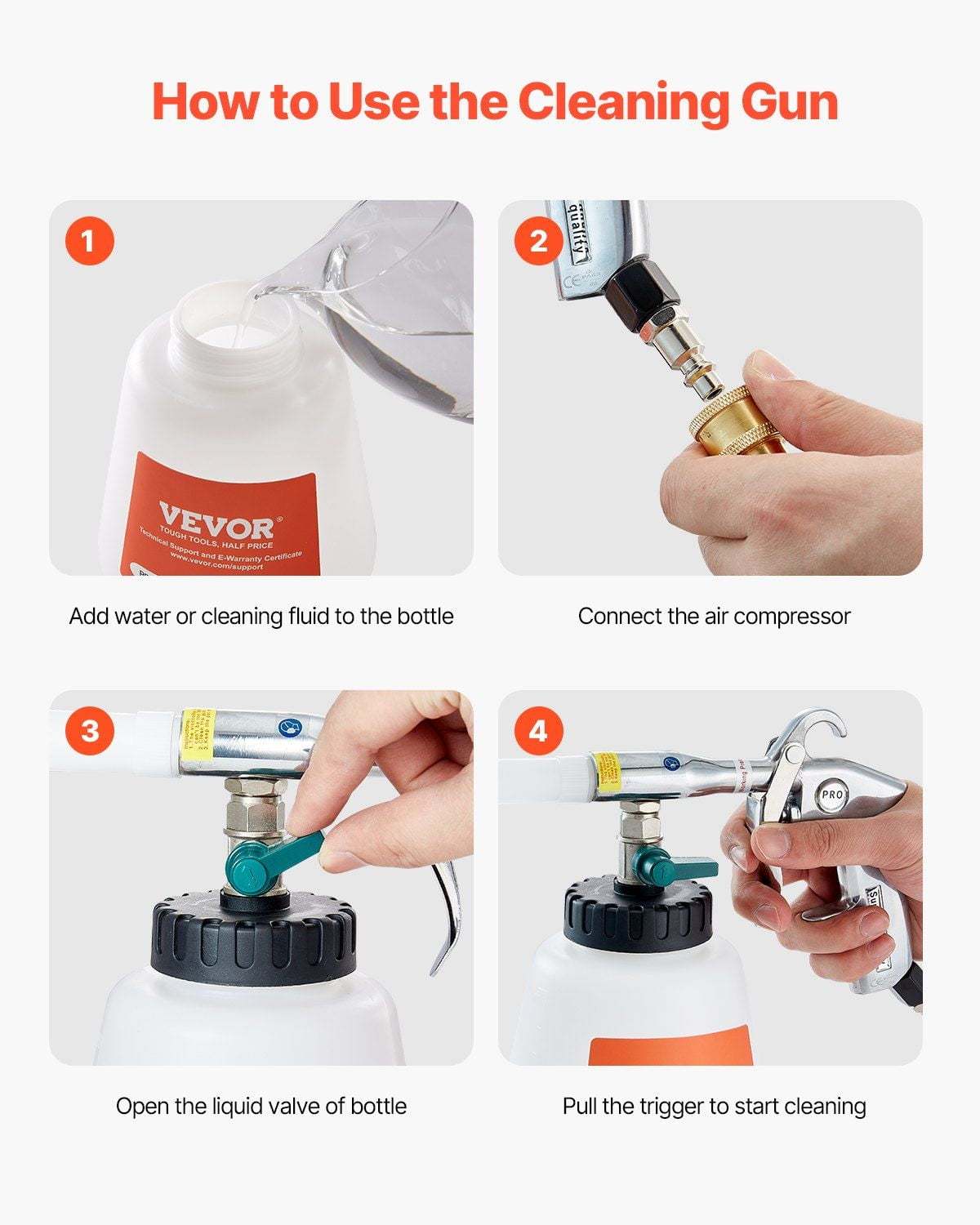 Car Cleaning Gun 6-9.2 Bar High Pressure Air Blow Gun with 2 Nozzles 1L Liquid Bottle Vortex Cleaning Gun Blasts Dirt Dust from Surface Works with 1/4 NPT Air Compressor