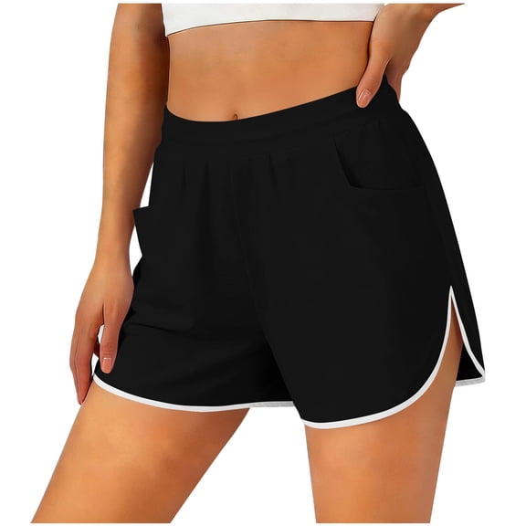 Olyvenn Women's Summer Casual Athletic Dolphin Shorts Elastic Waist Side Pocket Black L